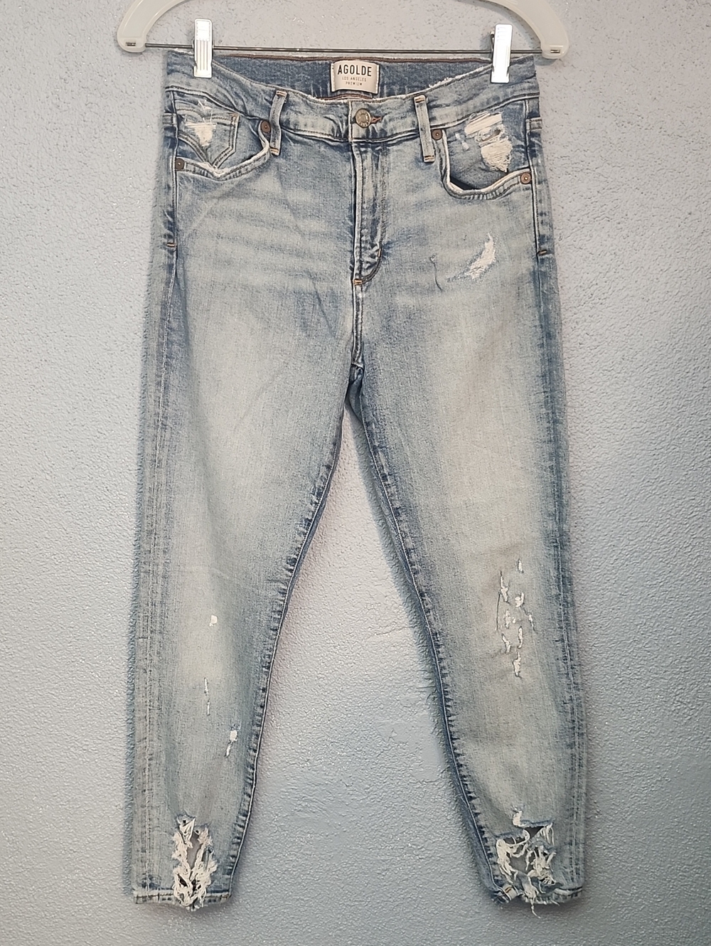 Agolde Light Wash Distressed Skinny Jeans